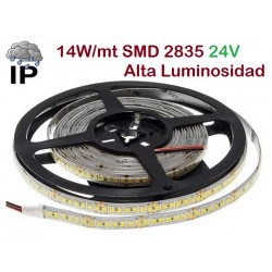 Tira LED 5 mts Flexible 24V 70W 840 Led SMD 2835 IP65 Blanco Cálido, Alta Luminosidad